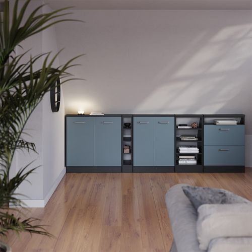 Meuble Sous Pente R-line 58217 Bleu-gris 60cm Avec 2 Tiroirs