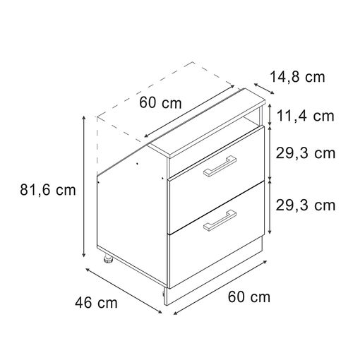 Meuble Sous Pente R-line 58243 Bleu-gris 60cm Avec 2 Tiroirs