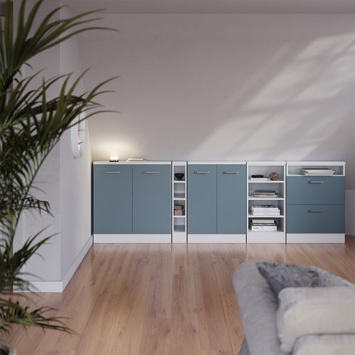 Meuble Sous Pente R-line 58243 Bleu-gris 60cm Avec 2 Tiroirs