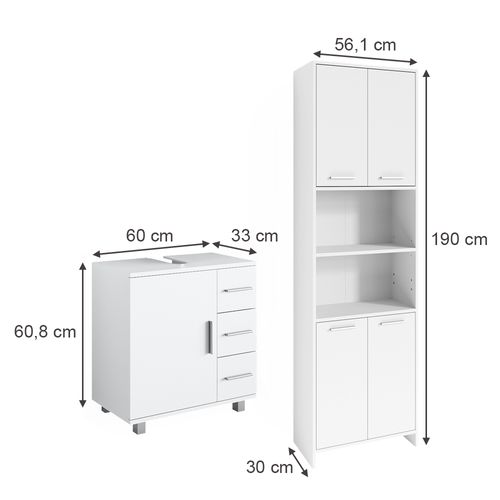 Meubles Bain Maris 41634 Blanc 2 Pièces, Avec Armoire Haute Et Meuble Sous-lavabo
