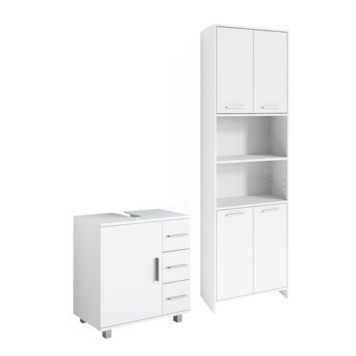 Meubles Bain Maris 41634 Blanc 2 Pièces, Avec Armoire Haute Et Meuble Sous-lavabo