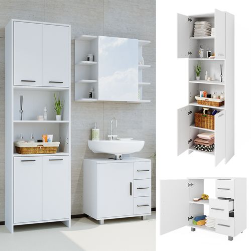 Meubles Bain Maris 41634 Blanc 2 Pièces, Avec Armoire Haute Et Meuble Sous-lavabo