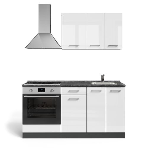Cuisine R-line 58310 Blanc Brillant/anthracite 160cm Avec Meuble Four Et Plan De Travail