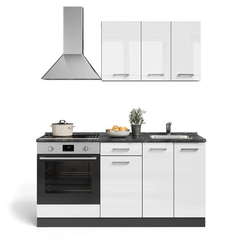 Cuisine R-line 58310 Blanc Brillant/anthracite 160cm Avec Meuble Four Et Plan De Travail