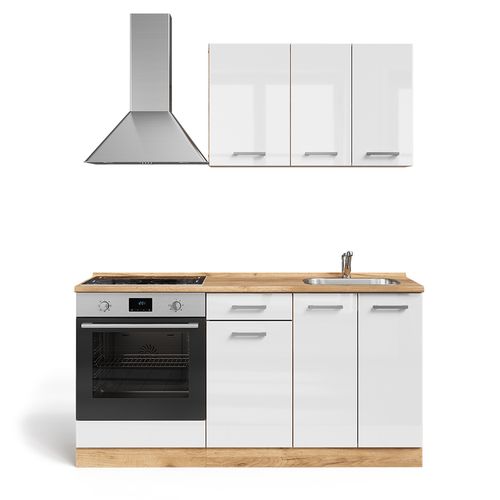 Cuisine R-line 58311 Blanc Brillant/chêne Doré 160cm Avec Meuble Four Encastrable Et Plan De Travail