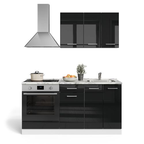 Cuisine R-line 58314 Noir Brillant/blanc 160cm Avec Meuble Four Encastrable Avec Plan De Travail