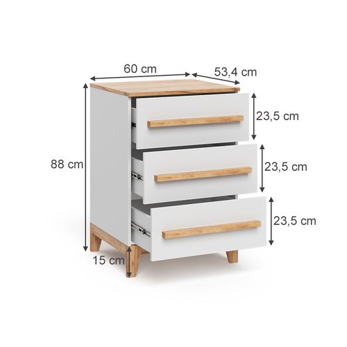 Commode Avec Tiroirs Malia 58343 Blanc/artisan 60x88cm Avec 3 Tiroirs