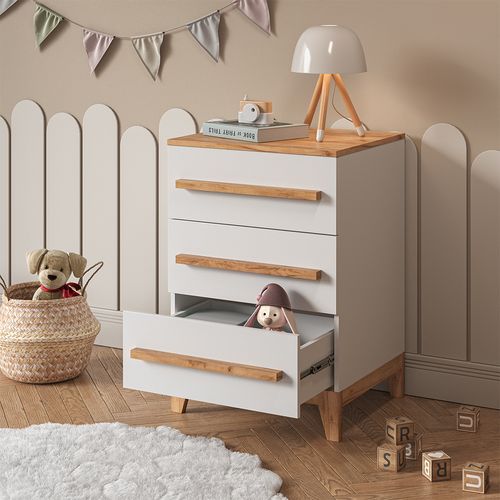 Commode Avec Tiroirs Malia 58343 Blanc/artisan 60x88cm Avec 3 Tiroirs