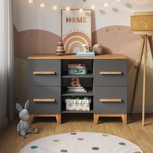 Table à Langer Malia 58350 Gris/artisan 133x98cm XL Avec 4 Tiroirs