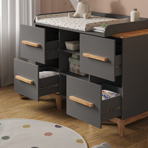 Table à Langer Malia 58350 Gris/artisan 133x98cm XL Avec 4 Tiroirs