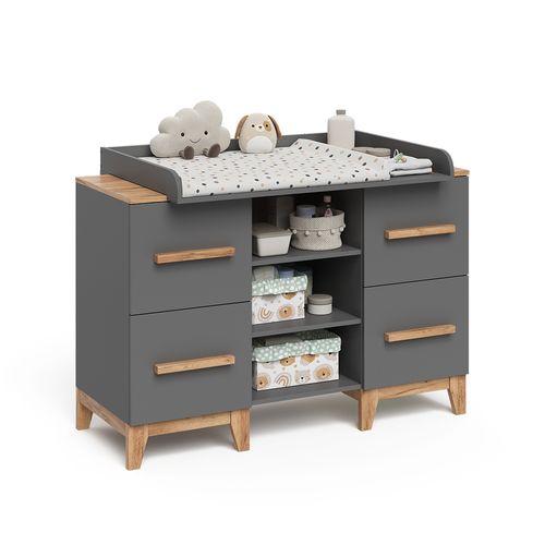 Table à Langer Malia 58350 Gris/artisan 133x98cm XL Avec 4 Tiroirs