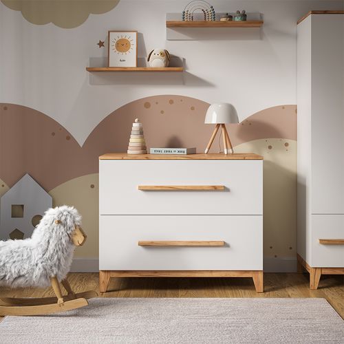 Table à Langer Malia 58352 Blanc/artisan 108x98cm Avec 2 Tiroirs