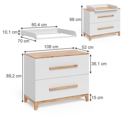 Table à Langer Malia 58352 Blanc/artisan 108x98cm Avec 2 Tiroirs