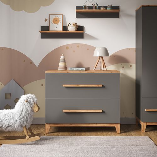 Table à Langer Malia 58353 Gris/artisan 108x98cm Avec Matelas à Langer