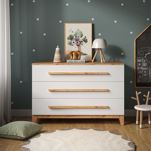 Table à Langer Malia 58355 Blanc/artisan 133.2x98cm Avec 3 Tiroirs