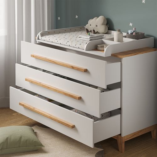 Table à Langer Malia 58355 Blanc/artisan 133.2x98cm Avec 3 Tiroirs