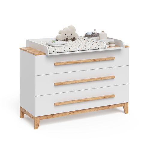 Table à Langer Malia 58355 Blanc/artisan 133.2x98cm Avec 3 Tiroirs