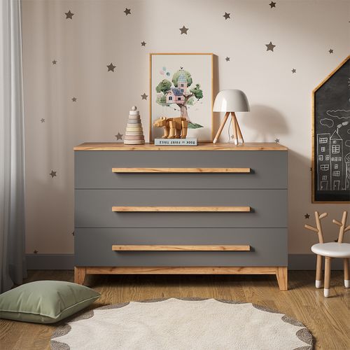 Table à Langer Malia 58356 Gris/artisan 133.2x98cm Avec 3 Tiroirs