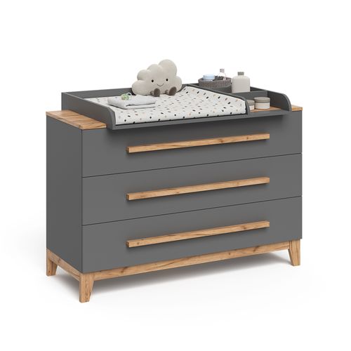 Table à Langer Malia 58356 Gris/artisan 133.2x98cm Avec 3 Tiroirs