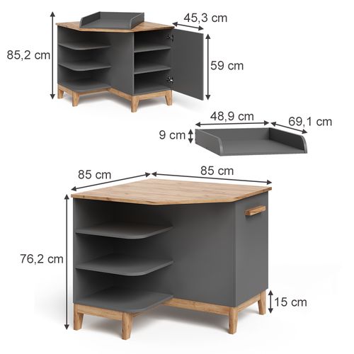 Table à Langer Malia 58362 Gris/artisan 85x85.2cm Avec Porte