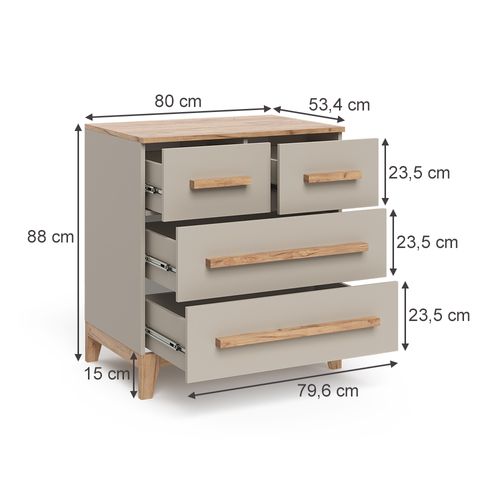 Commode Avec Tiroirs Malia 58364 Cachemire/artisan 80x88cm Avec 4 Tiroirs