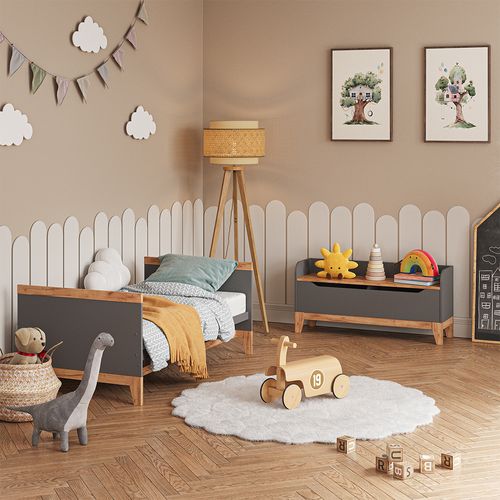 Coffre à Jouets Malia 58367 Gris/artisan 107.2x50cm Avec Assise