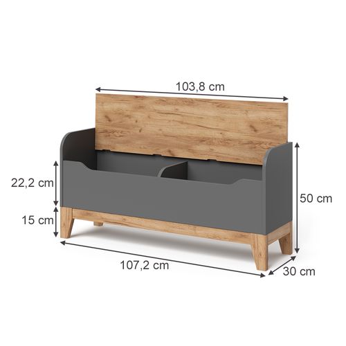 Coffre à Jouets Malia 58367 Gris/artisan 107.2x50cm Avec Assise