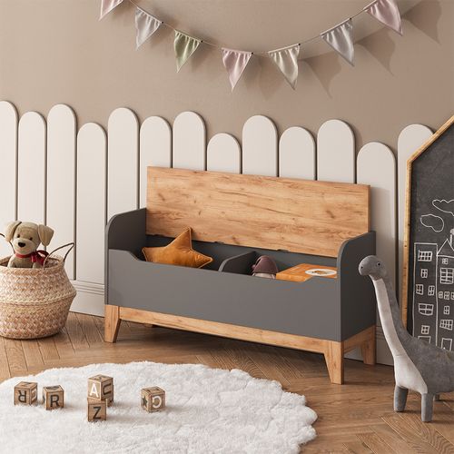 Coffre à Jouets Malia 58367 Gris/artisan 107.2x50cm Avec Assise