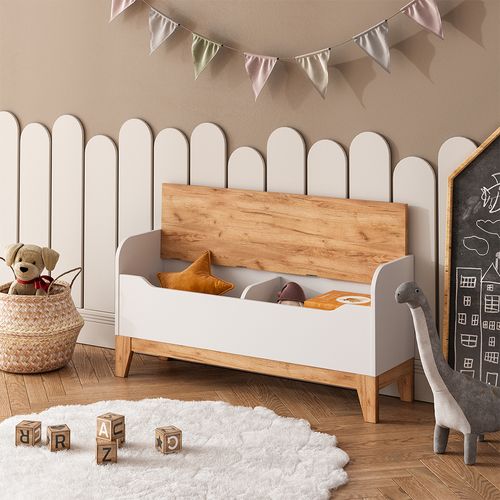 Coffre à Jouets Malia 58368 Blanc/artisan 107.2x50cm Avec Assise