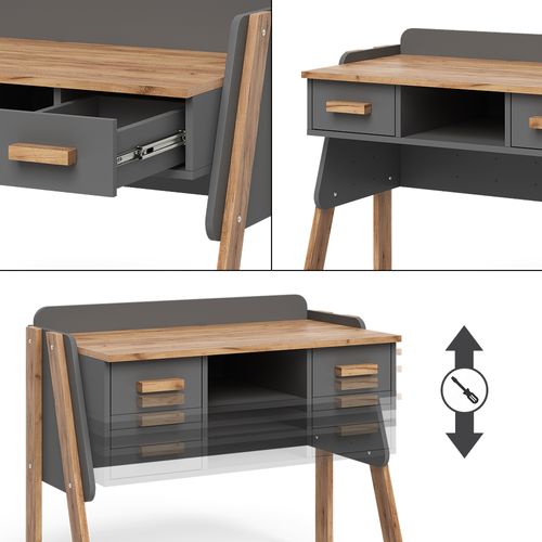 Bureau Malia 58371 Gris/artisan 97x51cm Avec 2 Tiroirs