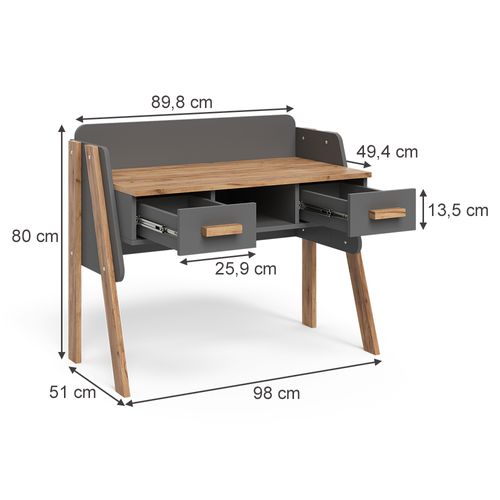 Bureau Malia 58371 Gris/artisan 97x51cm Avec 2 Tiroirs