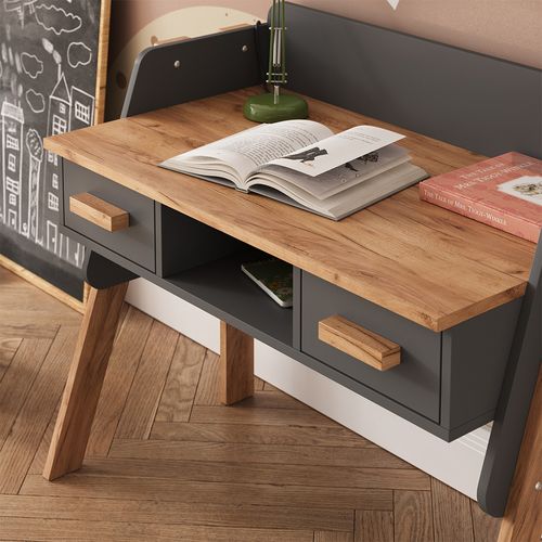 Bureau Malia 58371 Gris/artisan 97x51cm Avec 2 Tiroirs