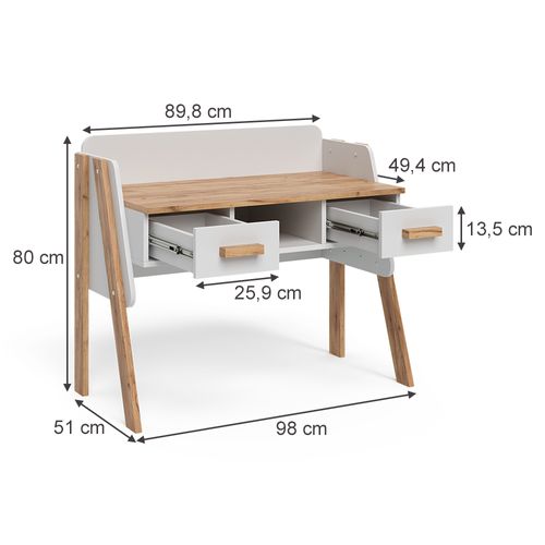 Bureau Malia 58372 Blanc/artisan 97x51cm Avec 2 Tiroirs