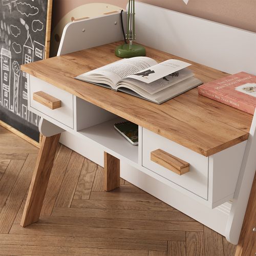 Bureau Malia 58372 Blanc/artisan 97x51cm Avec 2 Tiroirs
