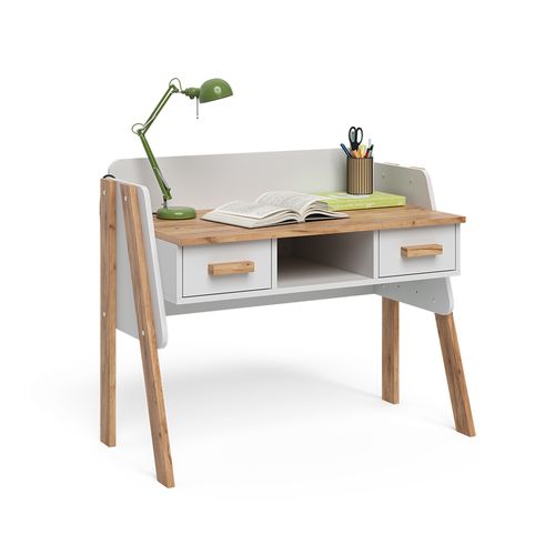 Bureau Malia 58372 Blanc/artisan 97x51cm Avec 2 Tiroirs