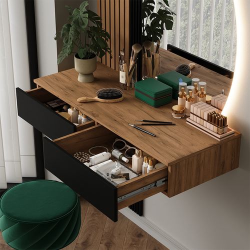 Coiffeuse Melina 58445 Chêne/noir 100cm Avec Miroir LED