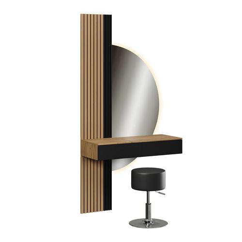 Coiffeuse Melina 58446 Chêne/noir 100cm Avec Miroir LED Et Tabouret