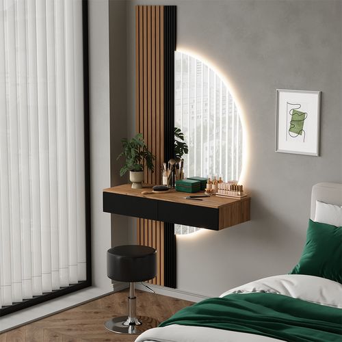 Coiffeuse Melina 58446 Chêne/noir 100cm Avec Miroir LED Et Tabouret