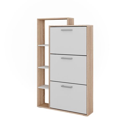 Benne à Chaussures Orlando 58427 Blanc/sonoma 80x128.3cm Avec 3 Compartiments Rabattables