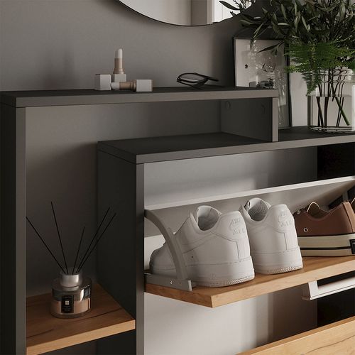 Benne à Chaussures Orlando 58428 Chêne Doré/anthracite 80x128.3cm Avec 3 Compartiments Pliables