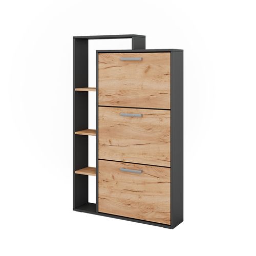 Benne à Chaussures Orlando 58428 Chêne Doré/anthracite 80x128.3cm Avec 3 Compartiments Pliables