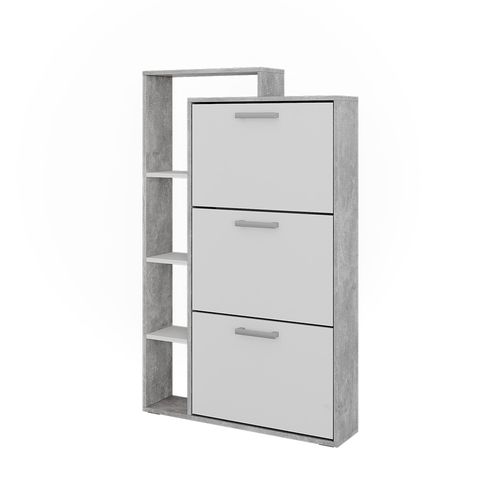 Benne à Chaussures Orlando 58429 Blanc/béton 80x128.3cm Avec 3 Compartiments Rabattables