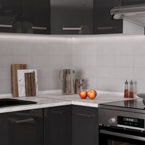 Cuisine En Angle Rick 58440 Anthracite Brillant/blanc 190x60cm , Pt Marbre