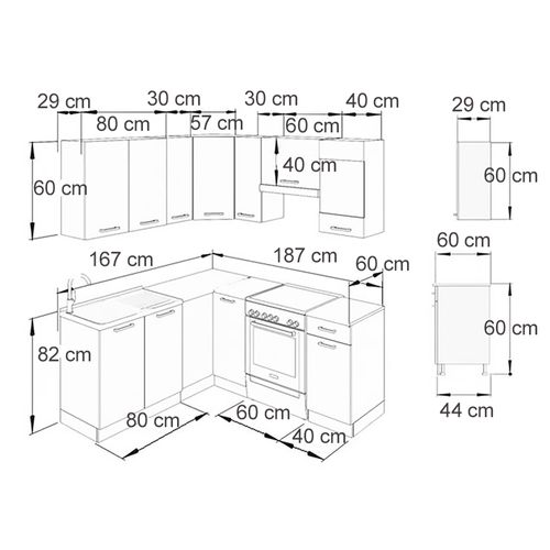 Cuisine En Angle Rick 58440 Anthracite Brillant/blanc 190x60cm , Pt Marbre