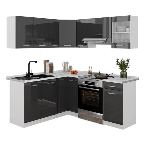 Cuisine En Angle Rick 58440 Anthracite Brillant/blanc 190x60cm , Pt Marbre