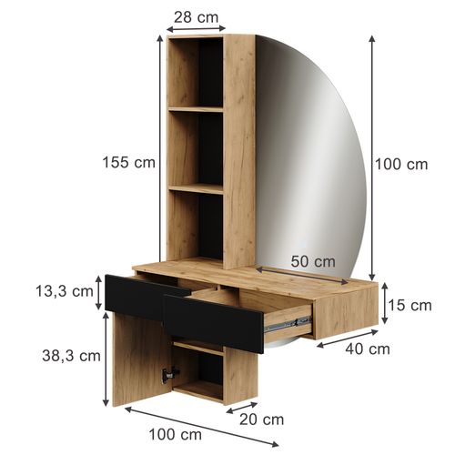 Coiffeuse Melora 58451 Chêne/noir 100cm Avec Miroir LED