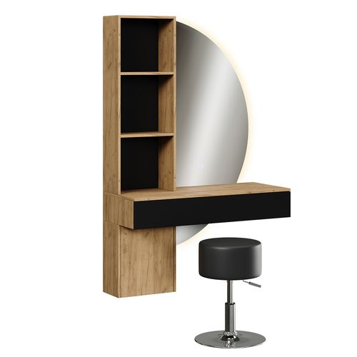 Coiffeuse Melora 58452 Chêne/noir 100cm Avec Miroir LED Et Tabouret