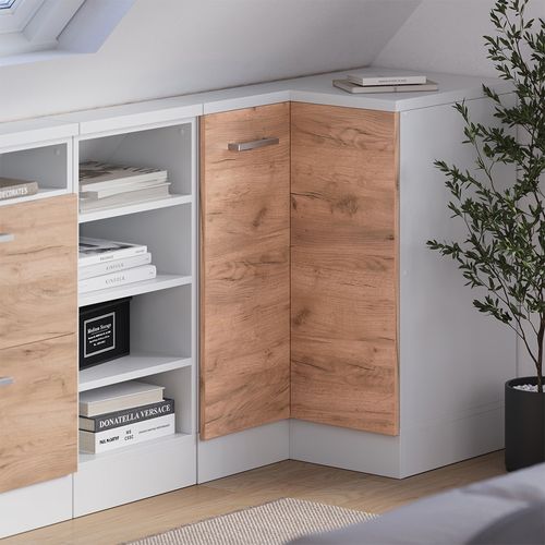 Meuble De Rangement Sous Pente Armoire Dangle Rion 58633 Chêne Doré/blanc 75.6x81.6cm Avec 1 Porte