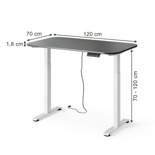 Bureau Elevate 58654 Blanc/anthracite 120x70cm 2 Moteurs