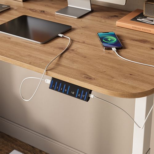 Bureau Elevate 58656 Blanc/artisan 120x60cm 2 Moteurs